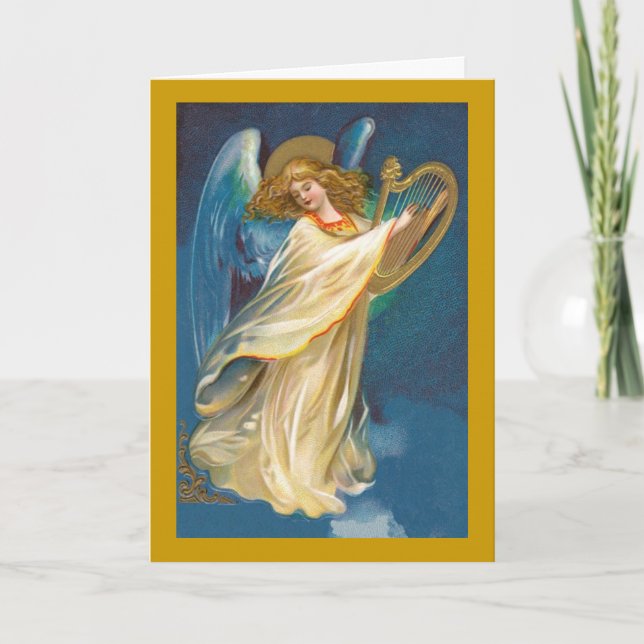 Festividades Angel com cartão de Natal Harp (Frente)