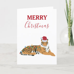 Festividades Animais Engraçados de Natal Tiger com Cartão de Pa