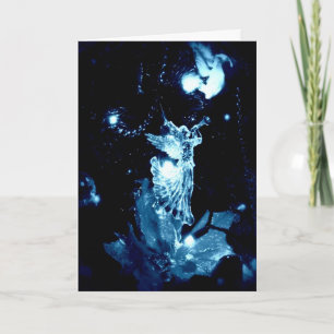 Festividades Anjo azul no cartão de Natal preto