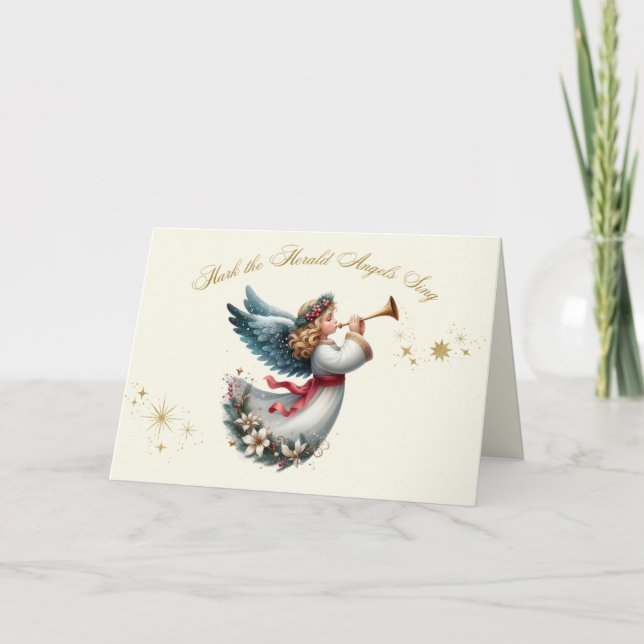 Festividades Anjo com Cartão de Natal Horn (Frente)