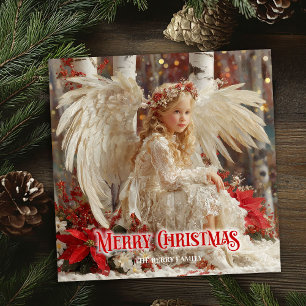 Festividades Anjo de Natal retrô em cartão artístico vermelho e