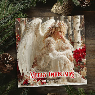 Festividades Anjo rústico vintage vermelho e dourado cartão de 