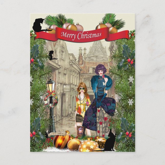 Festividades Anton Pieck no antigo cartão postal de Amsterdã (Frente)