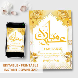 Festividades Arco Floral Dourado Cartão de Luxo Eid Mubarak