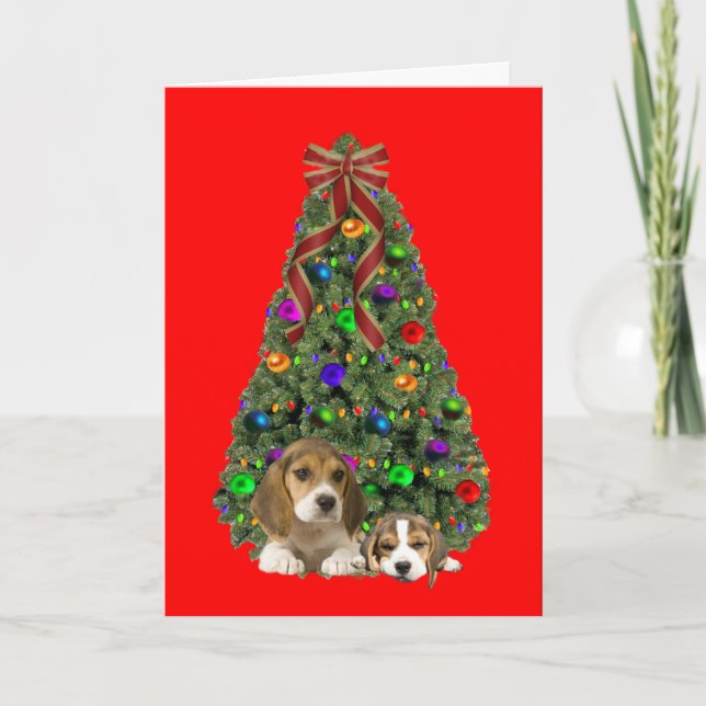 Festividades Árvore de cartão de Natal Beagle (Frente)