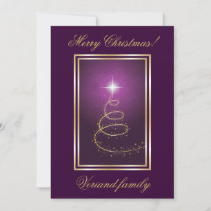 Festividades Árvore de Natal abstrato no cartão roxo brilhant