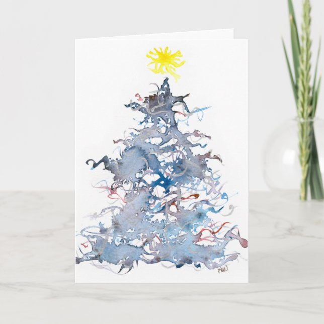 Festividades Árvore de Natal, azul, cartão (Frente)