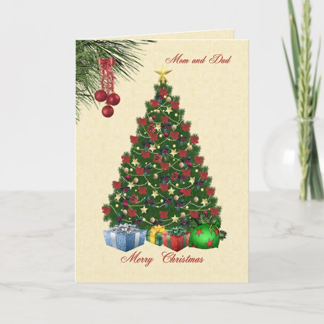 Festividades Árvore de Natal com presentes para mamãe e cartão  (Frente)