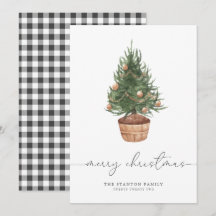 Árvore Natal Aquarela Gingham | Cartão de férias