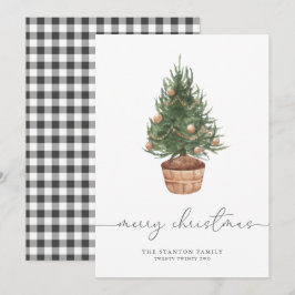 Festividades Árvore Natal Aquarela Gingham | Cartão de férias