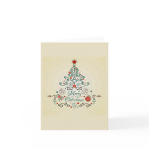 Árvore rural com decoração no cartão de Natal