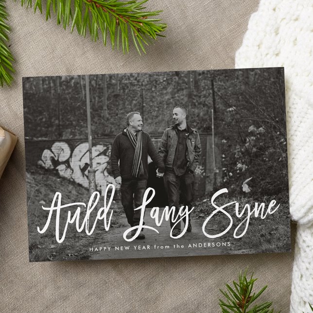 Festividades Auld Lang Syne Script | Cartão com fotos de Ano No (Criador carregado)