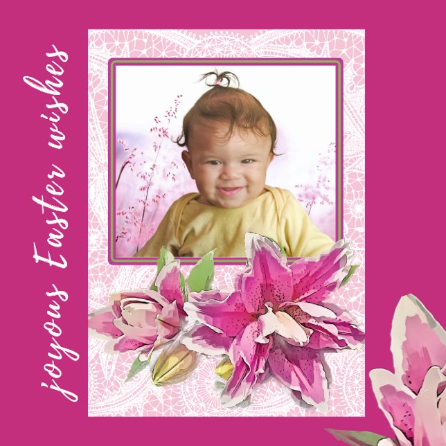Festividades Azaleas cor-de-rosa e cartão de Páscoa local (Pretty Azalea blooms and white lace Easter photo frame card.)