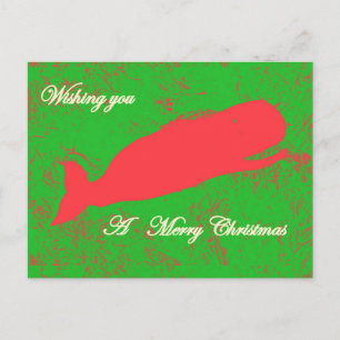 Festividades baleia vermelha no cartão postal de natal verde