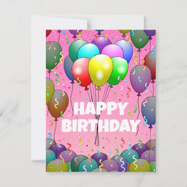 Festividades Balões e Cartão de Aniversário de Confetti (Frente)