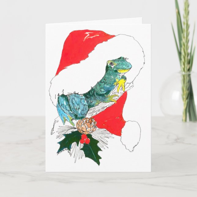 Festividades Bela Sapo Santas Hat Wildlife Cartão de Natal (Frente)