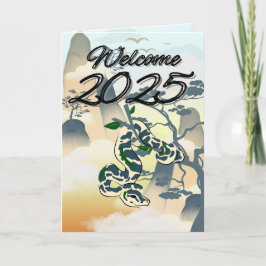 Festividades Bem-vindo a 2025: Cobra engraçado cartão de ano no