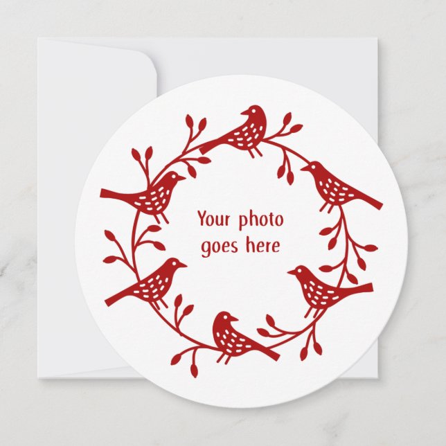 Festividades Bird Wreath Modern Scandi Foto Cartão de Natal (Frente)
