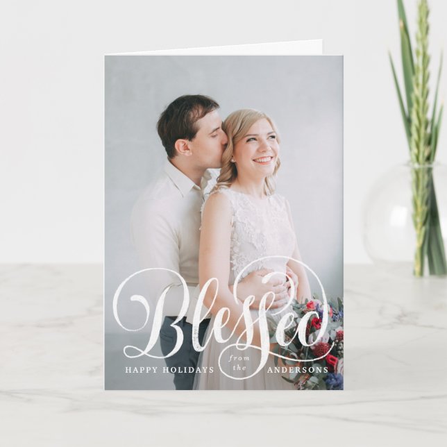 Festividades Blessed Script | Cartão de Natal Dobrado (Frente)
