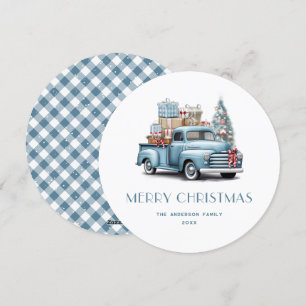 Festividades Blue Truck Gifts Snow Xadrez Feliz Cartão de Natal