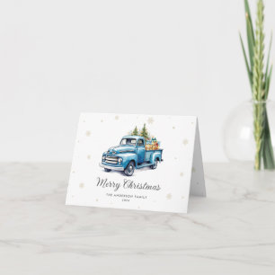 Festividades Blue Truck Snowflake Foto Feliz Cartão de Natal
