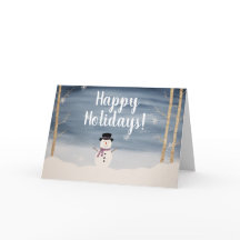 Boas festas cartão de Natal do boneco de neve