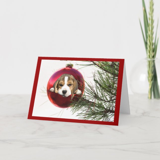 Festividades Bola de Cartão de Natal Beagle (Frente)