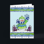 Festividades Boneco de neve do patinagem no gelo - cartão<br><div class="desc">Um cartão da estação do inverno com um boneco de neve do patinagem no gelo.</div>