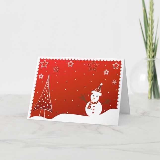 Festividades Boneco de neve e árvore - cartão (Frente)