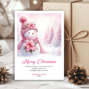 Festividades Boneco de neve rosa aconchegante cartão de Natal i