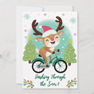 Festividades Bonita Reindeer em um Cartão de Natal de Bicicleta
