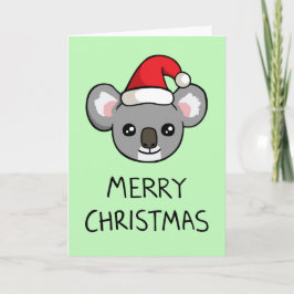 Festividades Bonito Koala Santa Hat Desenhando Feliz Cartão de
