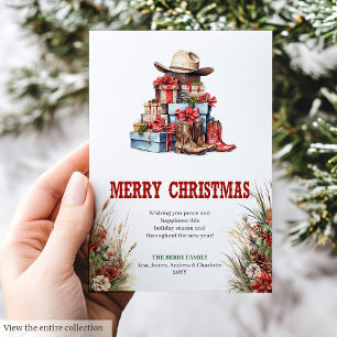 Festividades Botas de cowboy cartão de Natal rústico