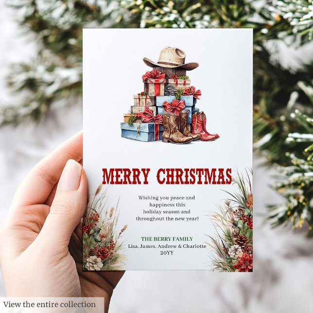 Festividades Botas de cowboy cartão de Natal rústico (Cowboy boots Christmas greeting card rustic

)