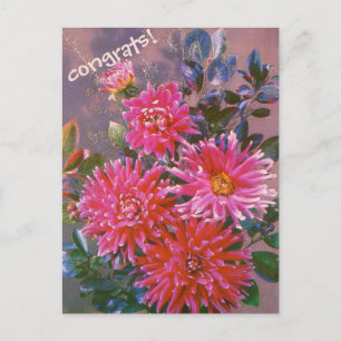 Festividades Bouquet de cartão postal retrô de dálias rosas