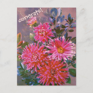 Festividades Bouquet de cartão postal retrô de dálias rosas