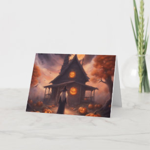 Festividades bruxa de Halloween indo para o cartão de sua casa
