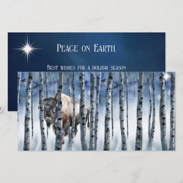 Festividades Buffalo Bison Winter Woods com Cartão de Férias Es (Frente/Verso)