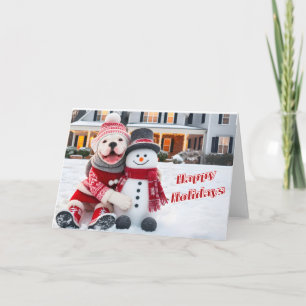 Festividades Bulldog Americano com seu Cartão de Neve