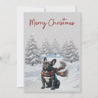 Festividades Bulldog francês no cartão de Natal da neve