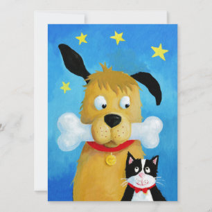 Festividades Cachorro com Osso e Gato - Cartão de Natal Engra