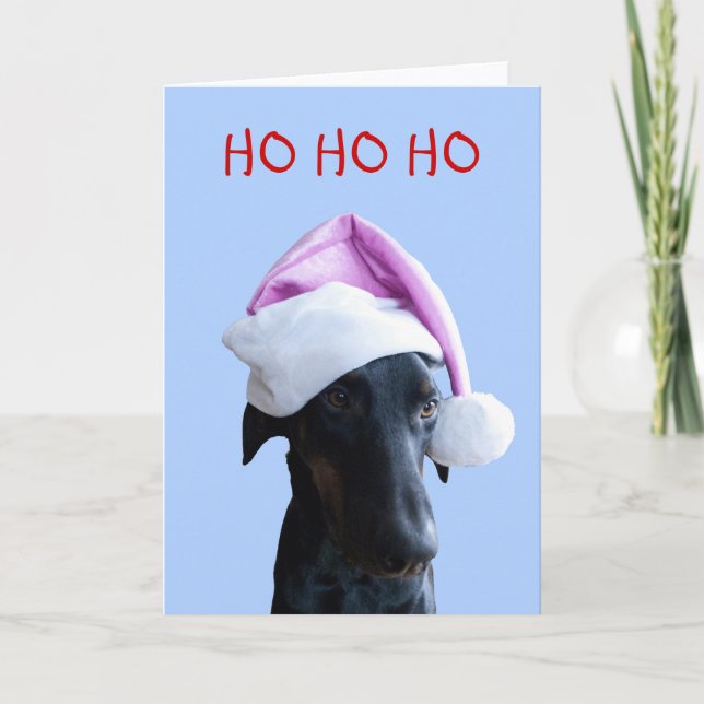 Festividades Cachorro engraçado com cartão de Natal cor-de-rosa (Frente)