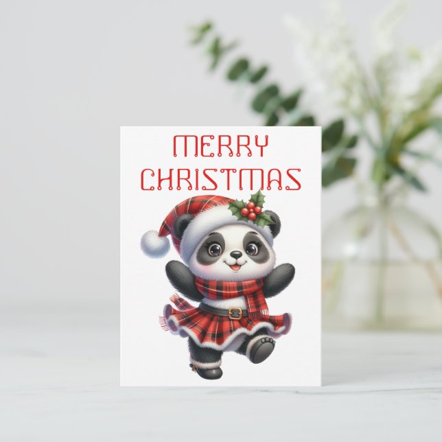 Festividades Cachorro Panda Dançante - Cartão de Natal (Em pé/Frente)