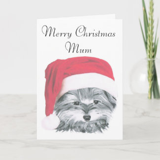 Festividades Cachorro Yorkie de Natal, Cartão de Mãe de Natal f