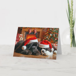 Festividades Cachorros de Terra Nova Dormindo Cartão de Natal