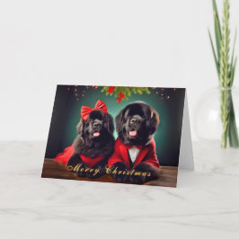Festividades Cachorros de Terra Nova num Cartão de Praga de Nat
