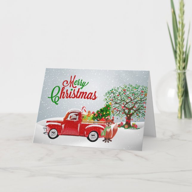 Festividades Caminhão de Vintage e Cartão de Natal Fox (Frente)