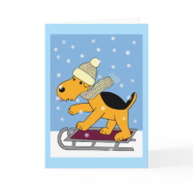 Cão de Kawaii Airedale Terrier no cartão do trenó