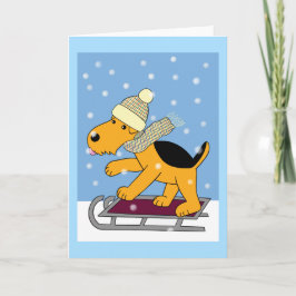 Festividades Cão de Kawaii Airedale Terrier no cartão do trenó
