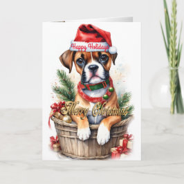 Festividades Cãozinho de Natal num cartão de férias "Boxer"
